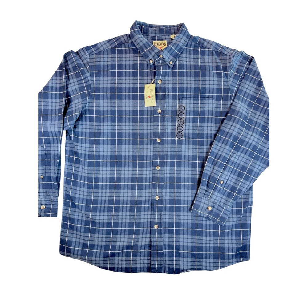 Red Head Flannel Shirt Mens XL Blue Plaid Ultimate Herringbone Long Sleeve